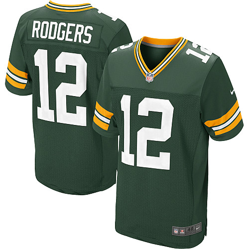 Men's Elite Aaron Rodgers Nike Jersey Green Home - #12 NFL Green Bay Packers